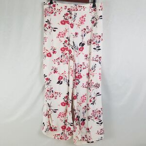 Womens Pants 35 x 26.5 White High Rise Floral Wide Leg Pocket Stretch Back Waist